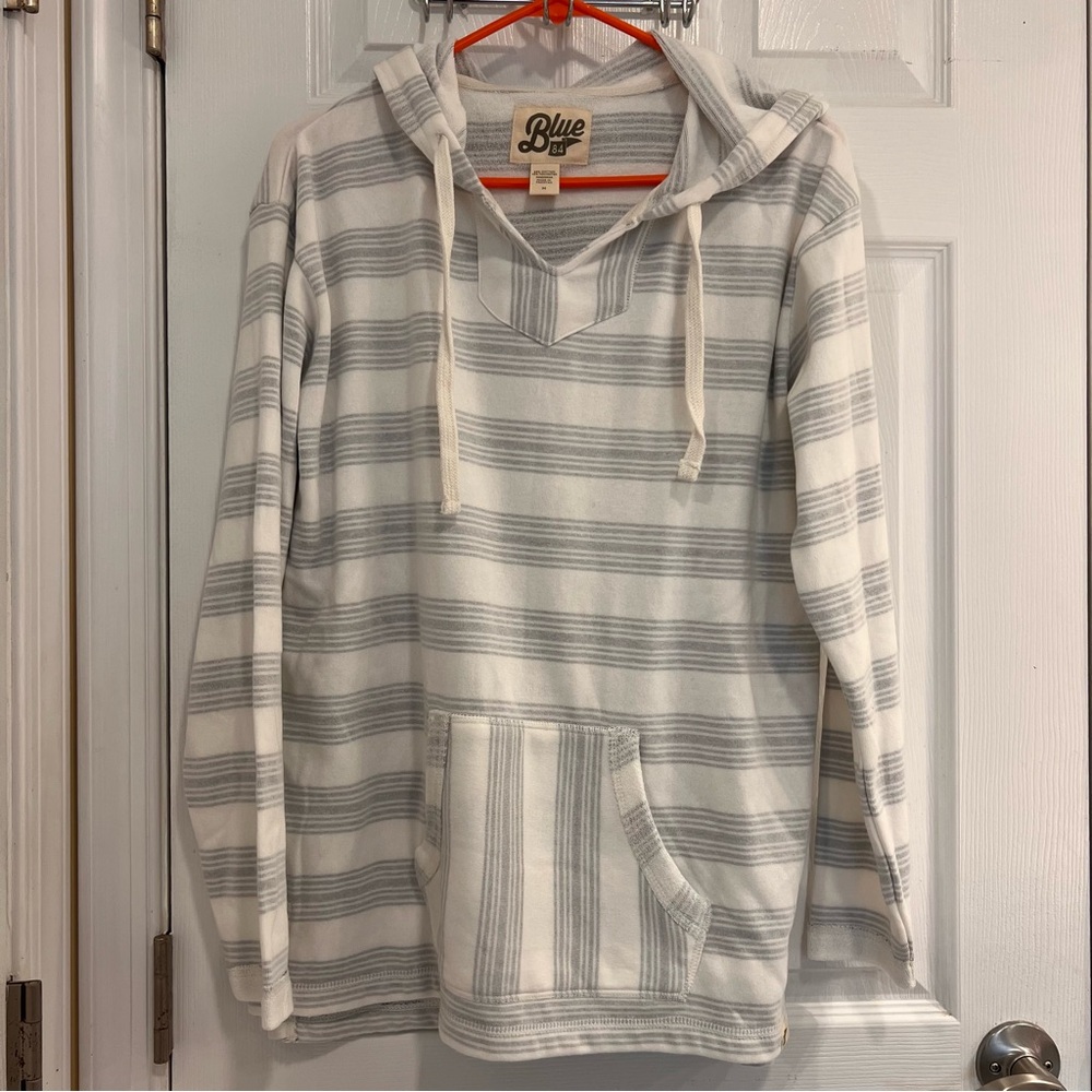 Blue 84‎ Gray and White Striped Women's Hoodie